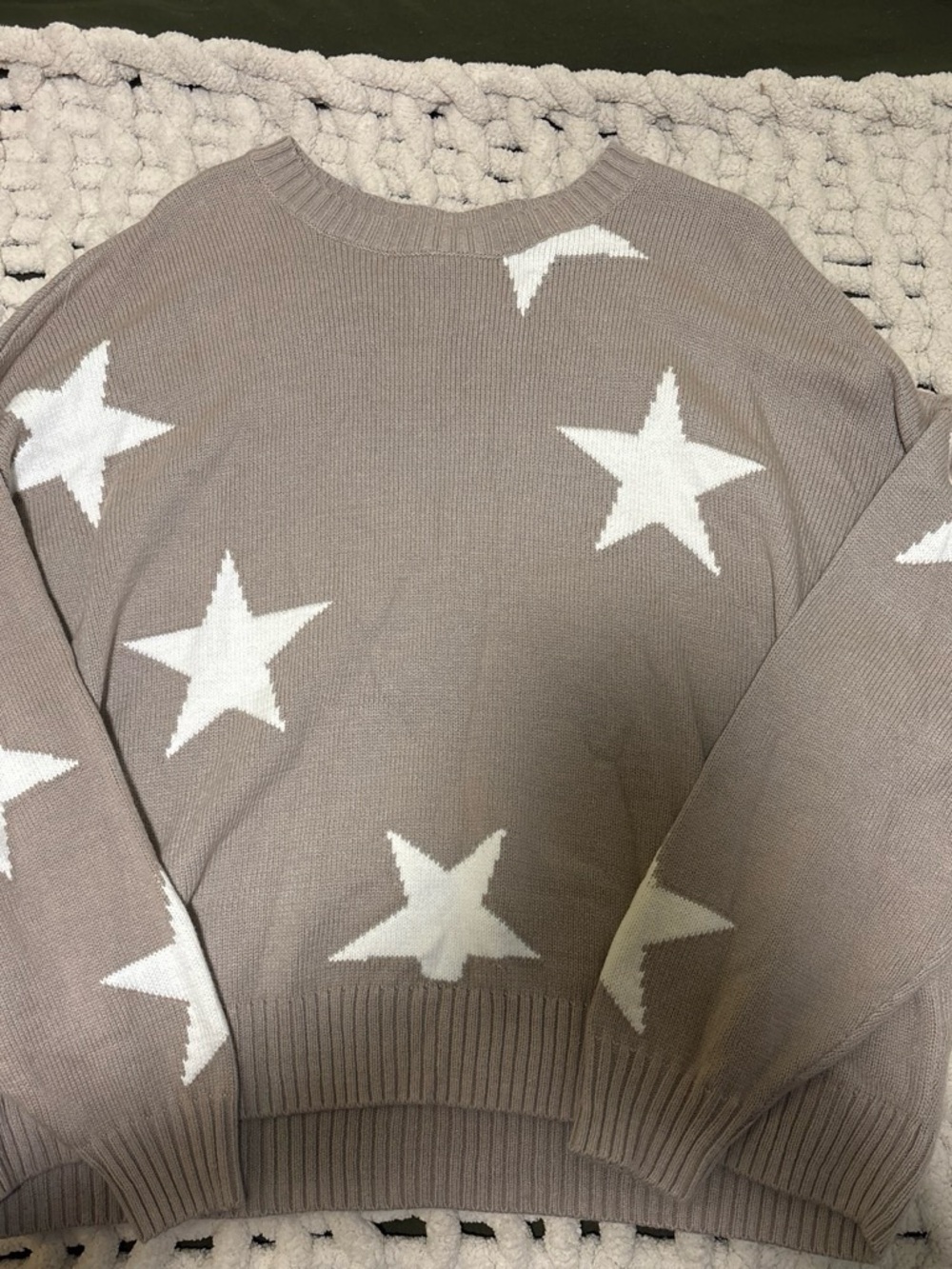 Hollister Taupe Crewneck Sweater with White Stars